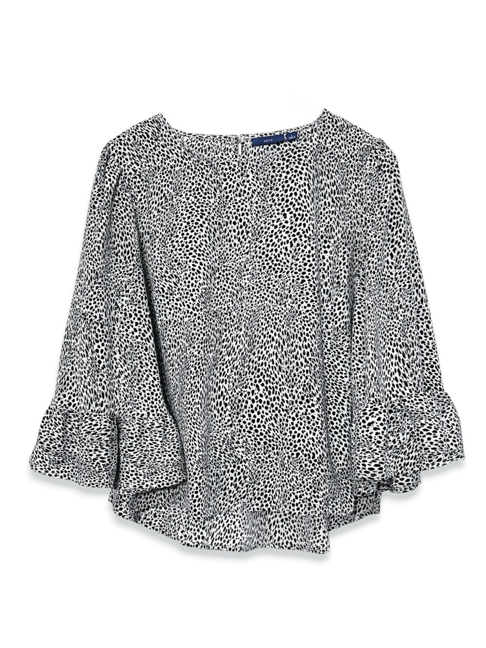 Apt 9 Bell Sleeve Blouse Ruffled Kimono Sleeve Animal Print Black White